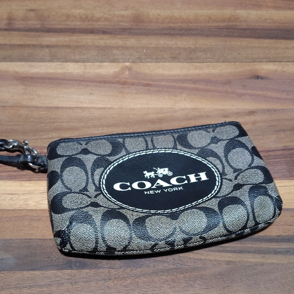 Coach Brown and Black Signature Zip Wristlet